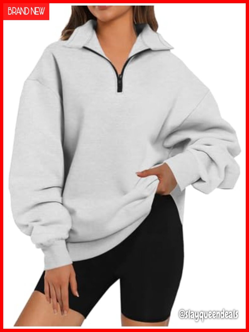 Oversized Half Zip Sweatshirt Fleece Lined Long Sleeve Pullover